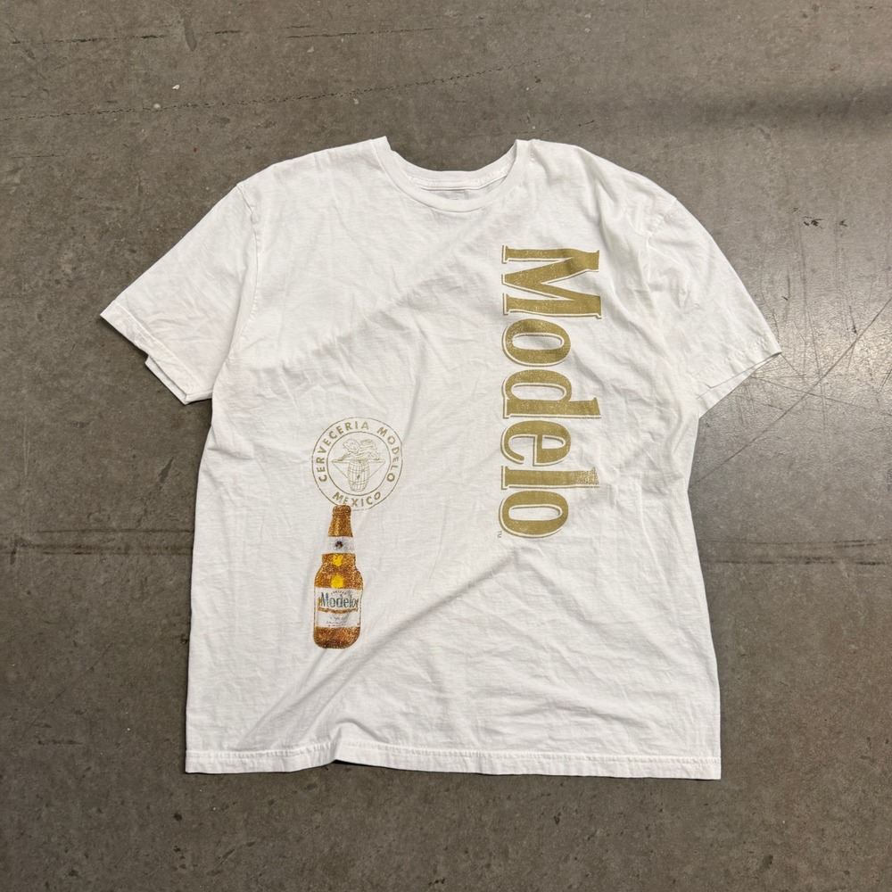 Modelo Especial Cerveza Graphic T-Shirt Mens XL White Gold Beer Promo‎ Tee